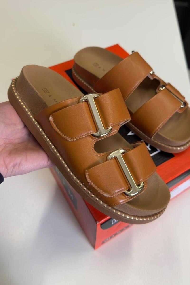Foto do produto  Sandália Casual Ramarim Brilho Flatform Caramelo
