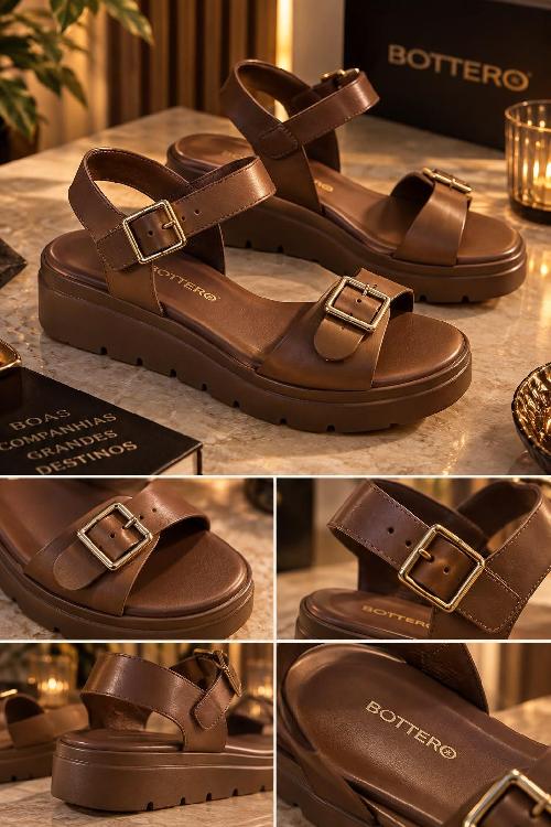 Foto do produto  Sandália Rasteira Bottero Fivela Flatform Chocolate