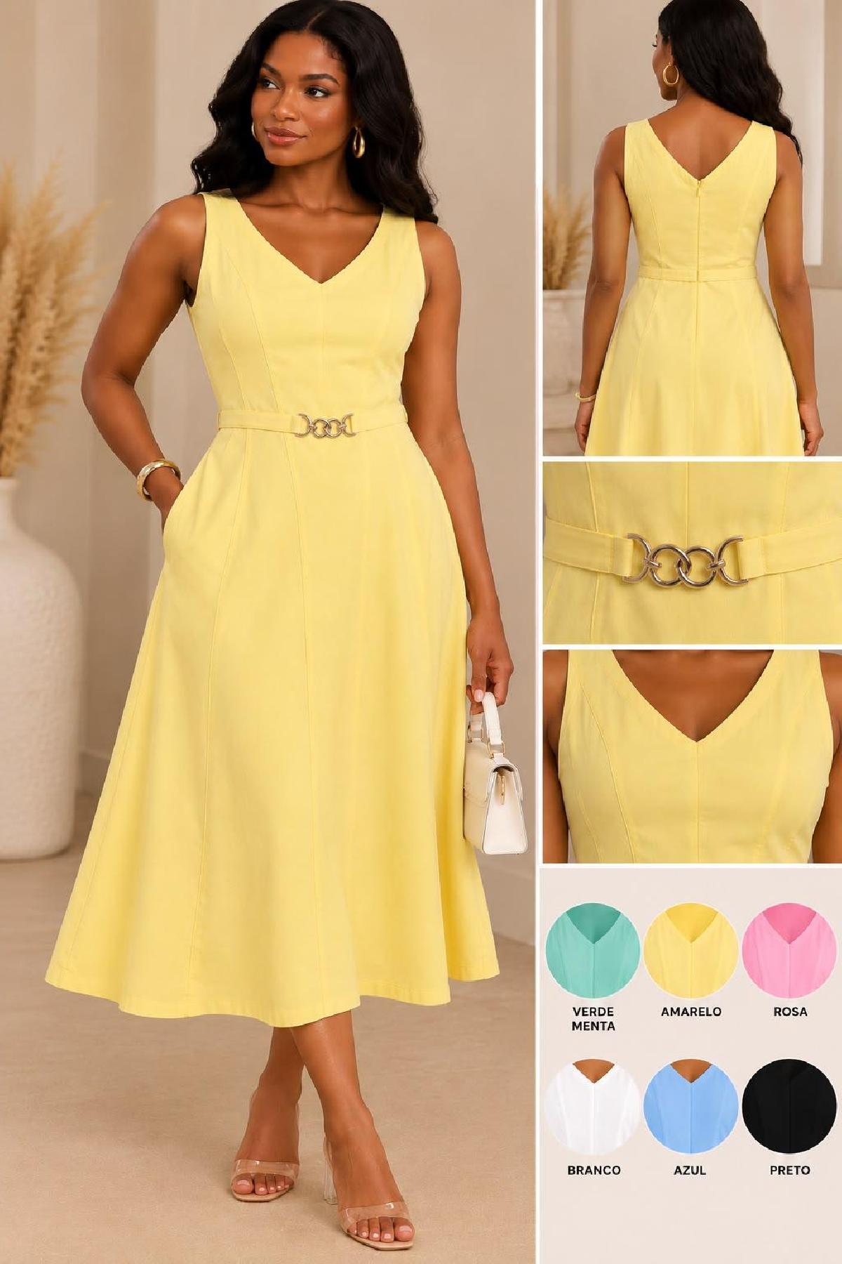 Foto do produto Vestido Anne Blanc Cinto Midi  Rosa Bebe