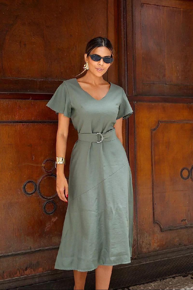 Foto do produto  Vestido Anne Blanc Marsala F22352026 Cinto Midi Verde Oliva
