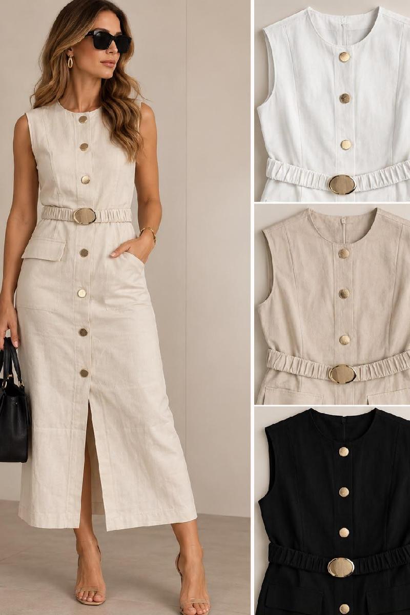 Foto do produto  Vestido Heli Fashion  Cinto Midi Bege