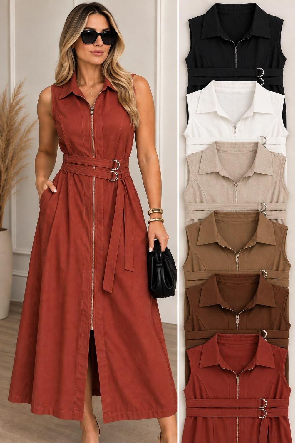 Foto do produto Vestido Lin Sp Ziper E Cinto Midi Off White