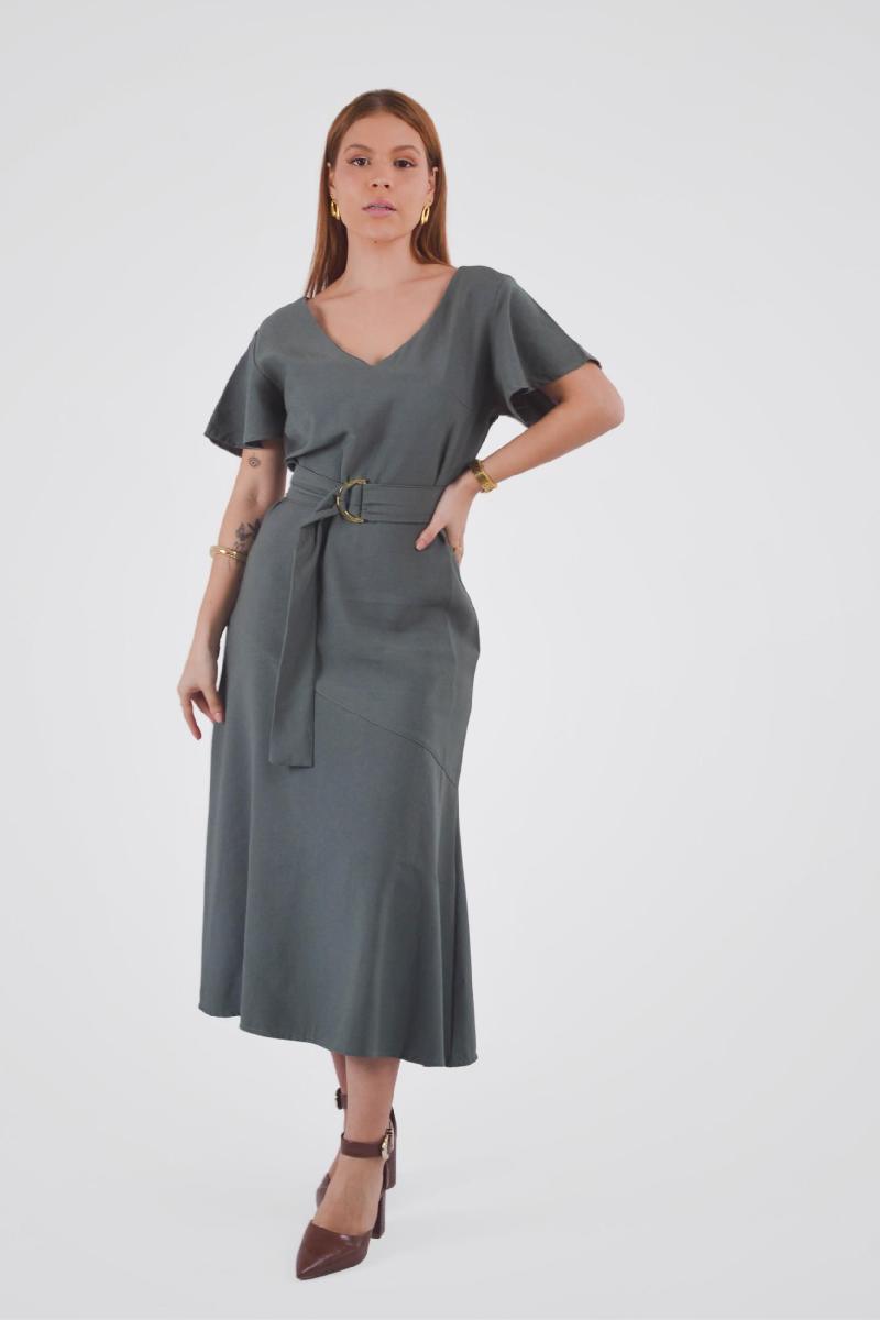 Foto do produto  Vestido Anne Blanc  F22352026 Cinto Midi  Verde Oliva